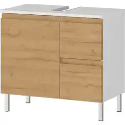 Netto Marken-Discount Waschbeckenunterschrank Weiß und Eiche Grandson 60x34x56cm mit Chromfüßen VEER Angebot