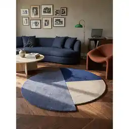 Netto Marken-Discount Wollteppich geometrisch Blau-Beige Ø150 cm - HALLEIN Kadima Design Angebot