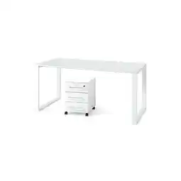 Netto Marken-Discount Schreibtisch-Set MUENCHEN 160x80 cm Weiß Glasplatte & Container Angebot
