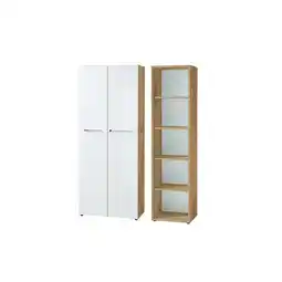 Netto Marken-Discount Büro-Set MUENCHEN 2-teilig Schrank & Regal 5 OH Glas Front & Abschließbar Chalet-Eiche-Nb./Weiß Angebot