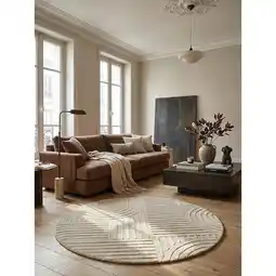 Netto Marken-Discount Wollteppich geometrisch Natur Ø160 cm - LEVEN Kadima Design Angebot