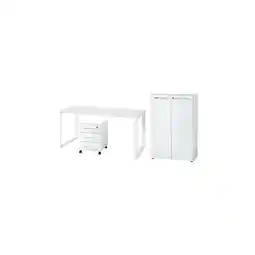 Netto Marken-Discount Büro-Set MUENCHEN 3-tlg Weiß Schreibtisch, Schrank, Container Glasfront Angebot