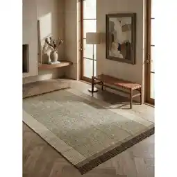Netto Marken-Discount Wollteppich handgewebt mit Fransen PISA, geometrisch, Olivgrün, 200 x 290 cm Angebot