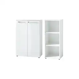 Netto Marken-Discount Büro-Set MUENCHEN 2-teilig Weiß 120cm hoch Kommode x Regal Glas Front & Abschließbar Angebot