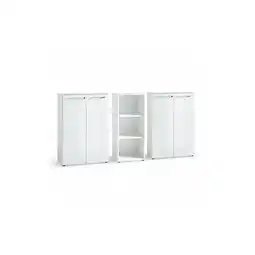 Netto Marken-Discount Büro-Set MUENCHEN 3-teilig Weiß 2 Kommode x Regal Glas Front & Abschließbar Angebot