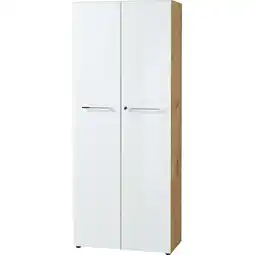 Netto Marken-Discount Aktenschrank MUENCHEN 80x37x196cm 5 Ordnerhöhen Glasfront & Abschließbar Chalet-Eiche-Nb./Weiß Angebot