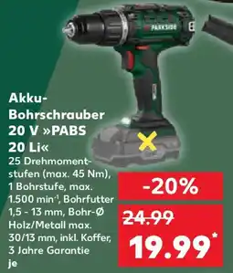 Kaufland PARKSIDE Akku- Bohrschrauber 20 V PABS 20 Li Angebot