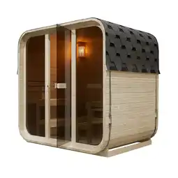 Netto Marken-Discount Artsauna Fasssauna Cube Big Fjora L für 6 Personen, mit 9kW Ofen, Glasfront & Zubehör Angebot