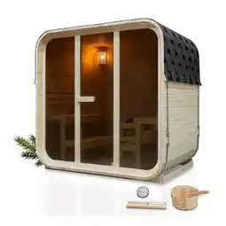 Netto Marken-Discount Artsauna Fasssauna Cube Big Fjora L für 6 Personen, mit 9kW Ofen, Glasfront & Zubehör Angebot