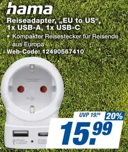 expert Techno Land hama Reiseadapter ,,EU to US" 1x USB-A, 1x USB-C Angebot