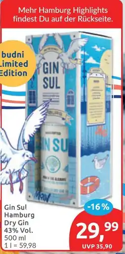 Budni Gin Sul Hamburg Dry Gin Angebot