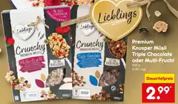 Netto Marken-Discount Lieblings Premium Knusper Müsli Triple Chocolate oder Multi-Frucht Angebot