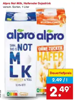 Netto Marken-Discount Alpro Not Milk, Haferoder Sojadrink Angebot