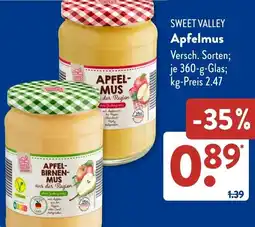 Aldi Süd SWEET VALLEY Apfelmus Angebot