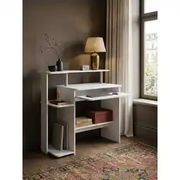 Netto Marken-Discount Schreibtisch – Weiß, 94x90,5x48,5 cm, Tastaturauszug, kompakt, mit Druckerablage Angebot