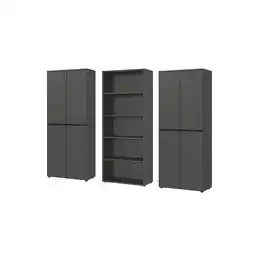 Netto Marken-Discount Büro-Set Stuttgart groß mit 3 Aktenschränke Soft-Close 272x197 cm Graphit Angebot