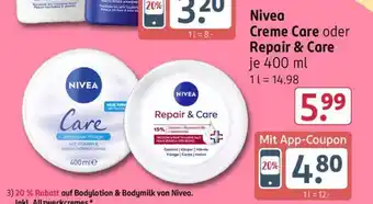 Rossmann Nivea Creme Care oder Repair & Care Angebot
