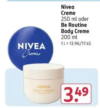 Rossmann Nivea Creme 250 ml oder Be Routine Body Creme 200 ml Angebot