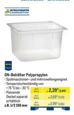 METRO GN-Behälter Polypropylen Angebot