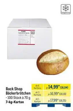 METRO Back Shop Bäckerbrötchen Angebot