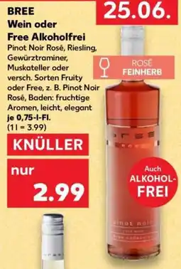 Kaufland BREE Wein oder Free Alkoholfrei Angebot