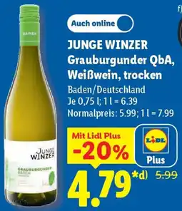 Lidl JUNGE WINZER Grauburgunder QbA, Weißwein, trocken Angebot