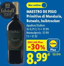 Lidl MAESTRO DE PIGO Primitivo di Manduria, Rotwein, halbtrocken Angebot