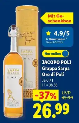 Lidl JACOPO POLI Grappa Sarpa Oro di Poli Angebot
