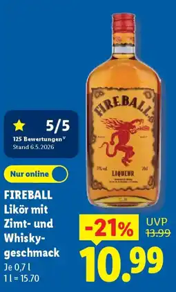 Lidl FIREBALL Likör mit Zimt- und Whiskygeschmack Angebot