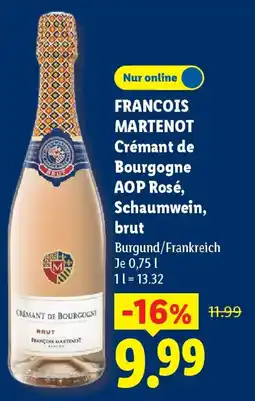 Lidl FRANCOIS MARTENOT Crémant de Bourgogne AOP Rosé, Schaumwein, brut Angebot