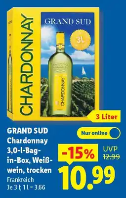 Lidl GRAND SUD Chardonnay Bag- in-Box, Weißwein, trocken Angebot