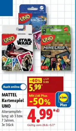 Lidl MATTEL Kartenspiel UNO Angebot