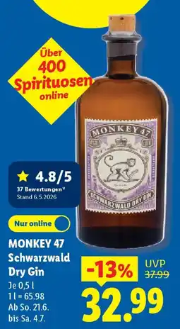 Lidl MONKEY 47 Schwarzwald Dry Gin Angebot