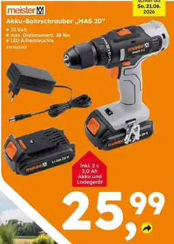 Globus Baumarkt meister Akku-Bohrschrauber „,MAS 20" Angebot