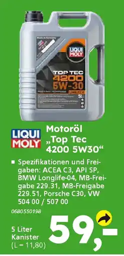 Globus Baumarkt LIQUI MOLY Motoröl ,,Top Tec 4200 5W30" Angebot