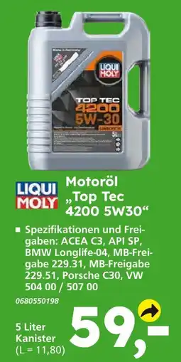 Globus Baumarkt Liqui moly motoröl „top tec 4200 5w30“ Angebot