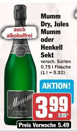HIT Mumm Dry, Jules Mumm oder Henkell Sekt Angebot