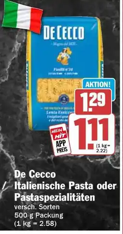 HIT De Cecco Italienische Pasta oder Pastaspezialitäten Angebot