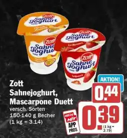 HIT Zott Sahnejoghurt, Mascarpone Duett Angebot