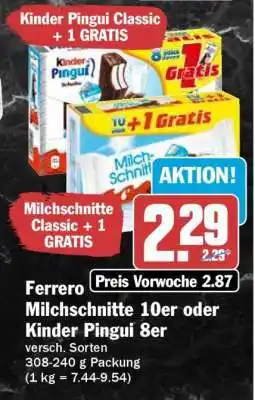 HIT Ferrero Milchschnitte 10er oder Kinder Pingui 8er Angebot