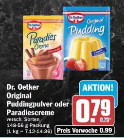 HIT Dr. Oetker Original Puddingpulver oder Paradiescreme Angebot