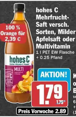 HIT hohes C Mehrfrucht-Saft versch. Sorten, Milder Apfelsaft oder Multivitamin Angebot