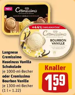 REWE Langnese Cremissimo Haselnuss Vanilla Schokolade oder Cremissimo Bourbon Vanille Angebot