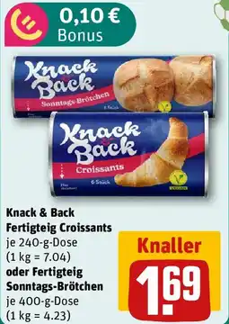 REWE Knack & Back Fertigteig Croissants oder Fertigteig Sonntags-Brötchen Angebot