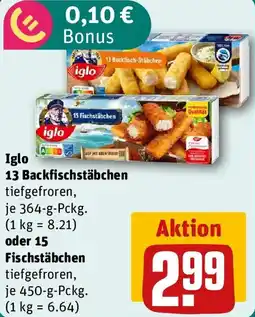 REWE Iglo 13 Backfisch-Stäbchen oder 15 Fischstäbchen Angebot