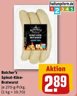 REWE Butcher's Spinat-Käse Bratwurst Angebot