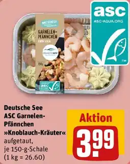 REWE Deutsche See ASC Garnelen Pfännchen Knoblauch-Kräuter Angebot