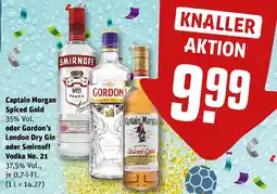 REWE Captain Morgan Spiced Gold oder Gordon's London Dry Gin oder Smirnoff Vodka No. 21` Angebot