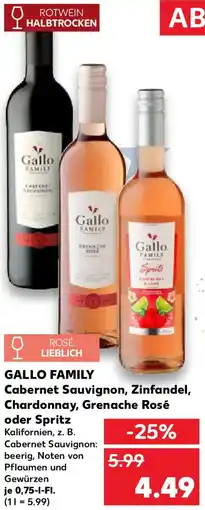 Kaufland GALLO FAMILY Cabernet Sauvignon, Zinfandel, Chardonnay, Grenache Rosé oder Spritz Angebot
