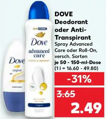 Kaufland DOVE Deodorant oder Anti Transpirant Angebot